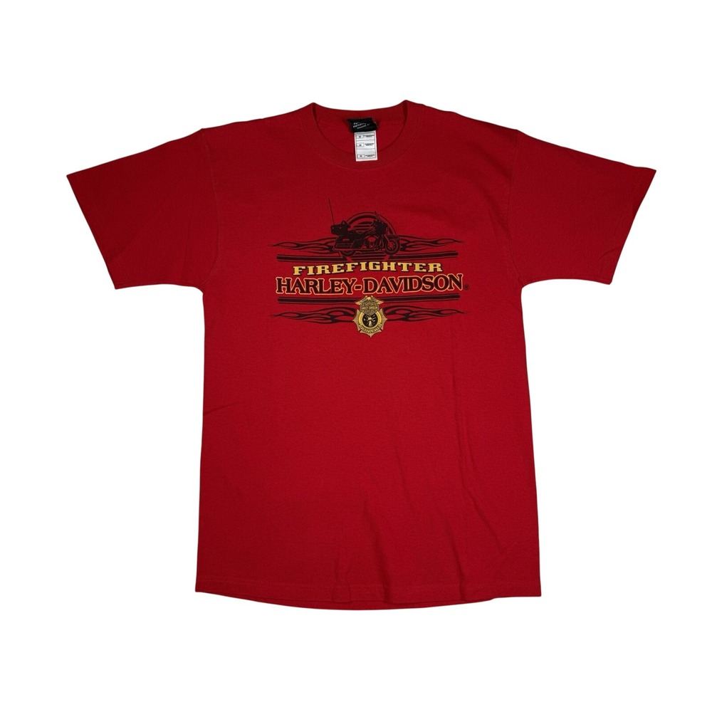 Vintage Harley Davidson T-Shirt Red Firefighter Fire Volunteer Shortsleeve Sz M